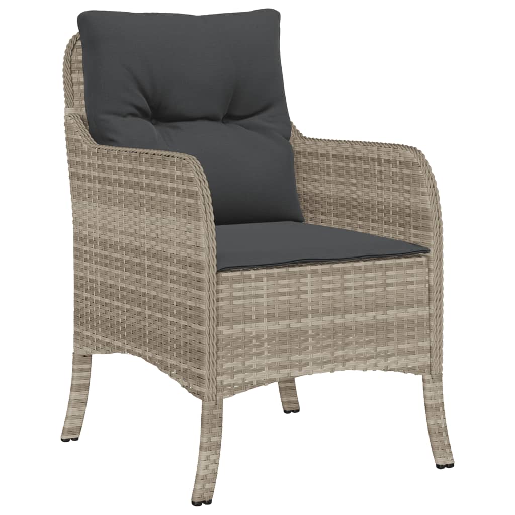 Sedie da Giardino con Cuscini 2 pz Grigio Chiaro in Polyrattan