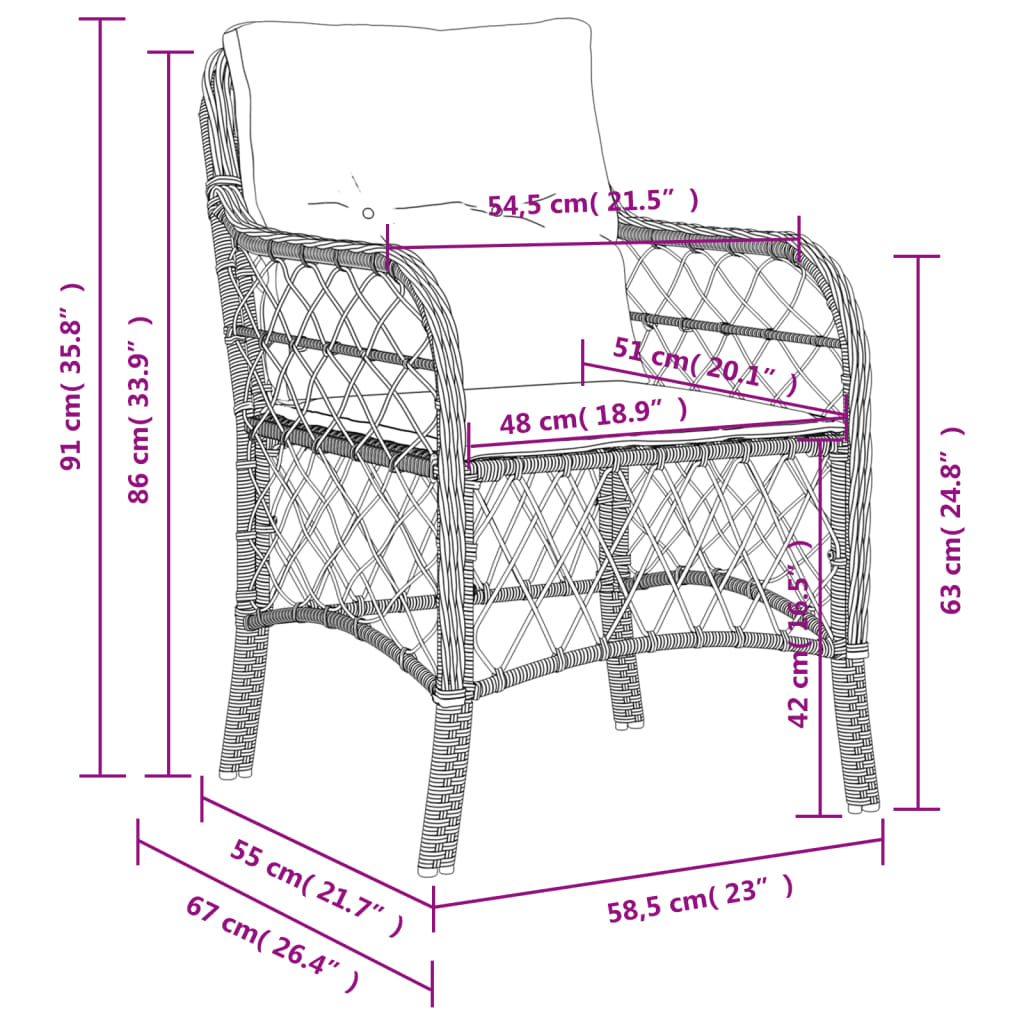 Sedie da Giardino con Cuscini 2 pz Grigie in Polyrattan