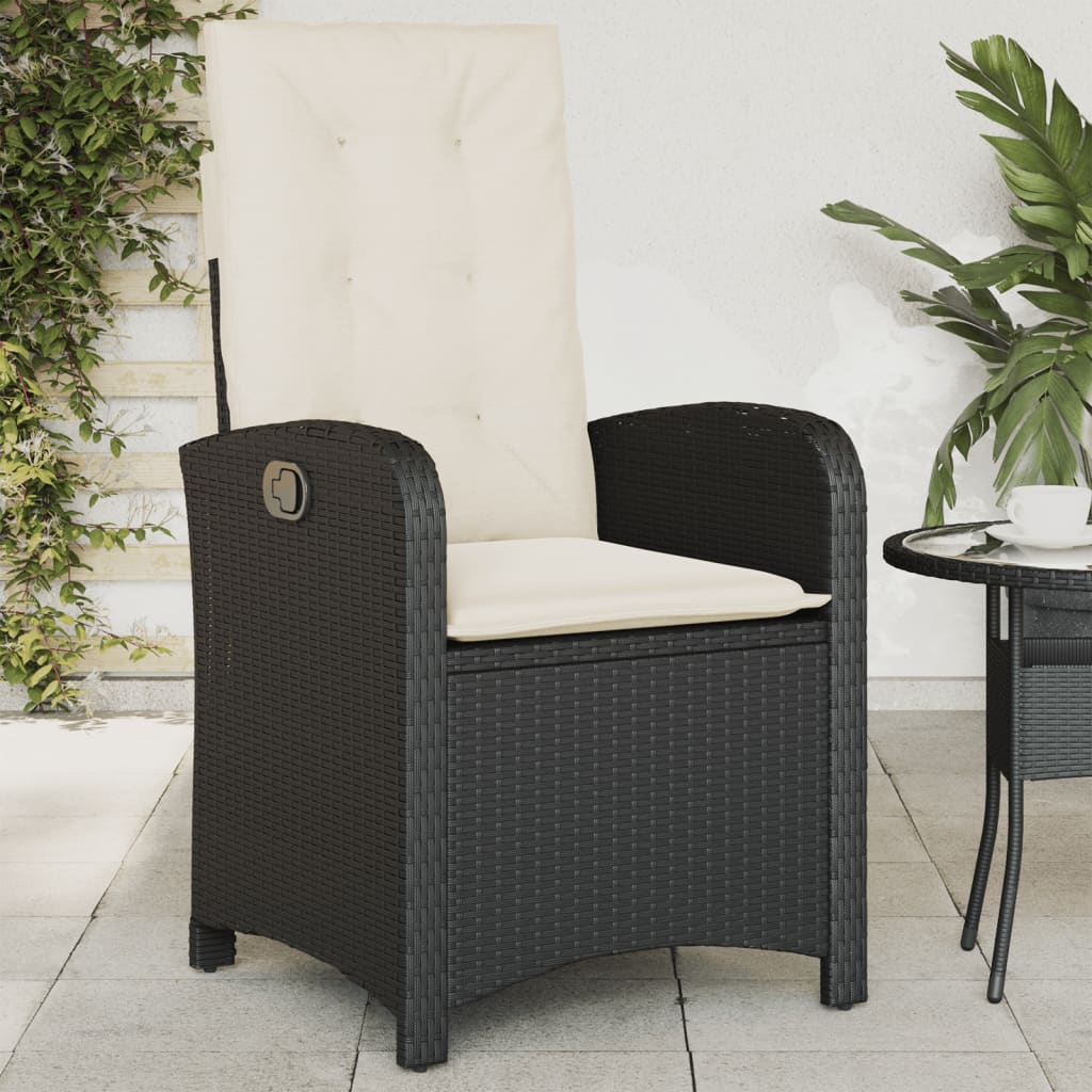 Sedie Reclinabili da Giardino 2 pz con Cuscini Nero Polyrattan