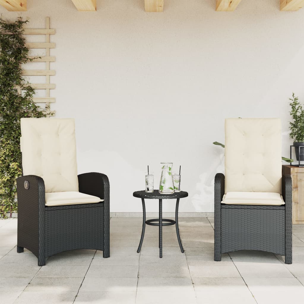 Sedie Reclinabili da Giardino 2 pz con Cuscini Nero Polyrattan