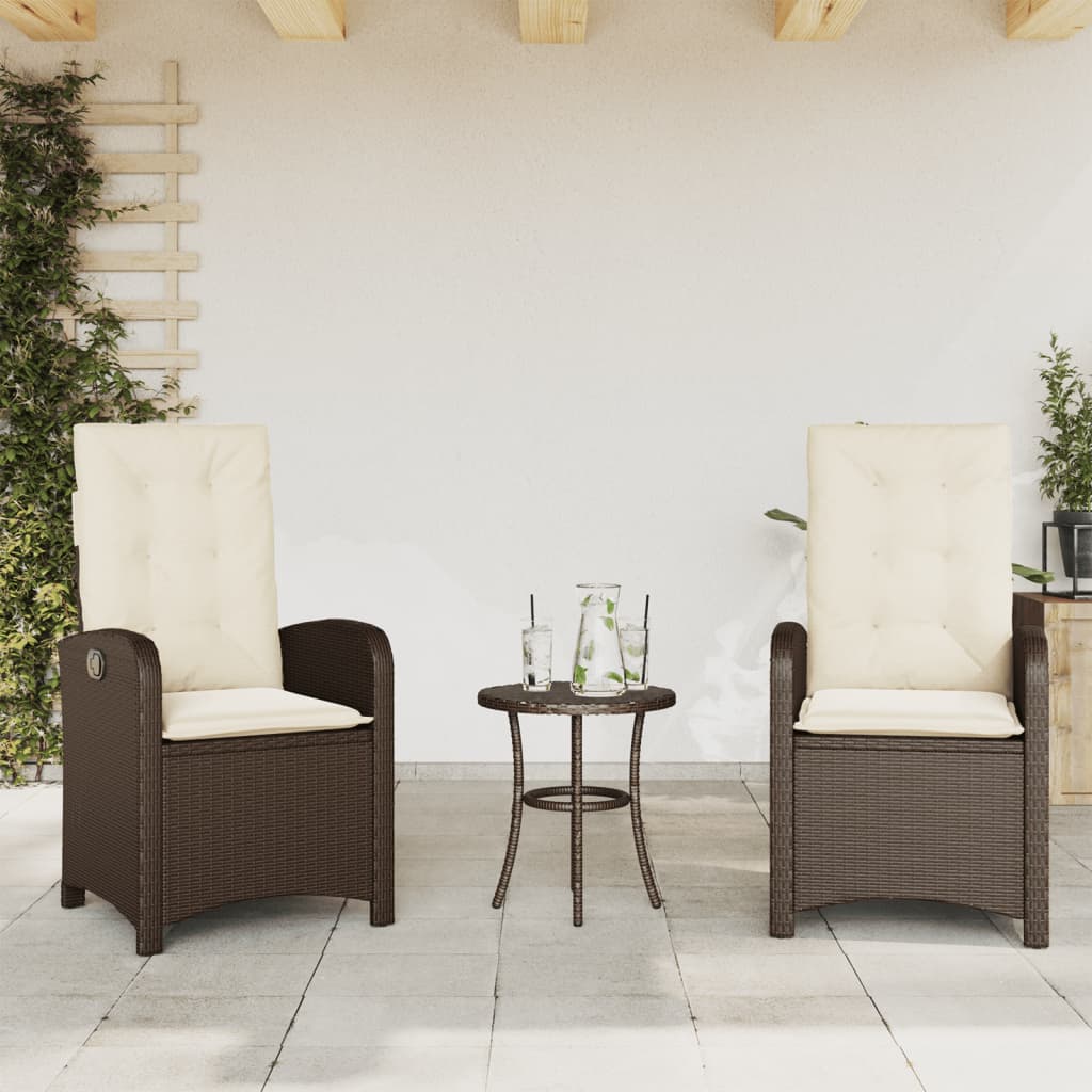 Sedie Reclinabili Giardino 2pz con Cuscini Marrone Polyrattan