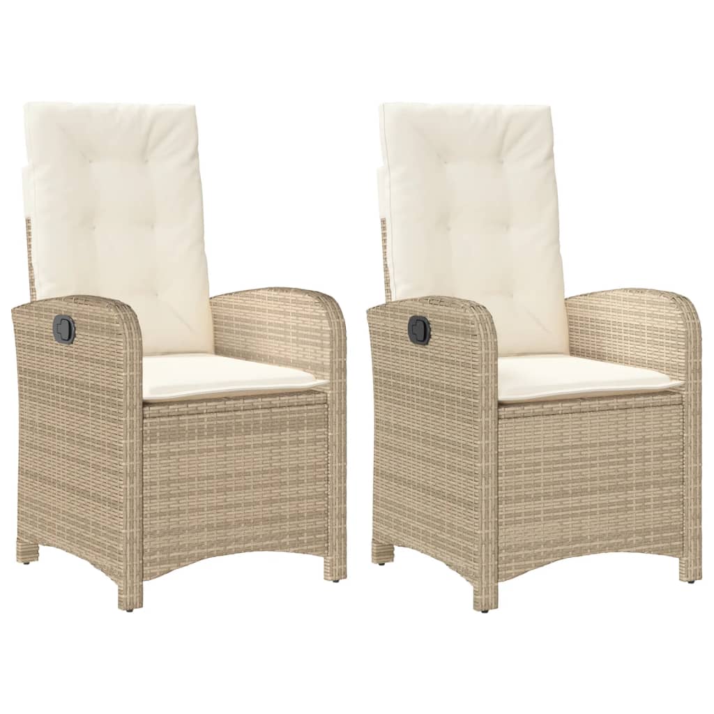 Sedie Reclinabili da Giardino 2pz con Cuscini Beige Polyrattan