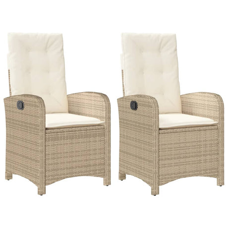 Sedie Reclinabili da Giardino 2pz con Cuscini Beige Polyrattan