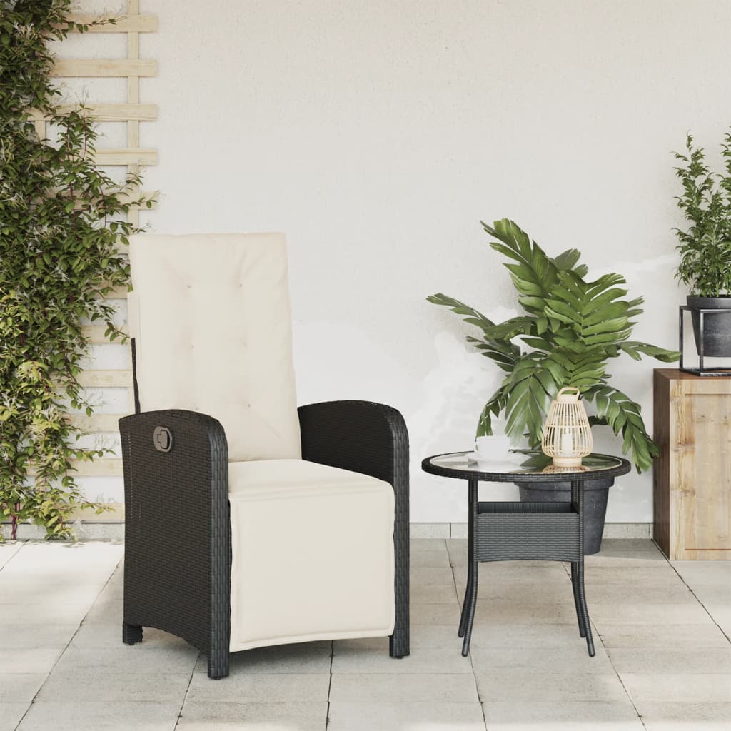 Sedia Reclinabile da Giardino con Poggiapiedi Nera Polyrattan