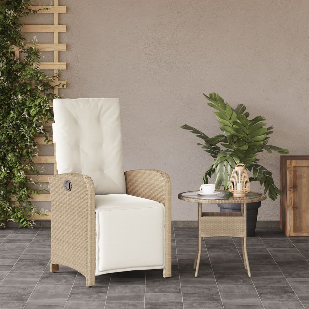 Sedia Reclinabile da Giardino con Poggiapiedi Beige Polyrattan