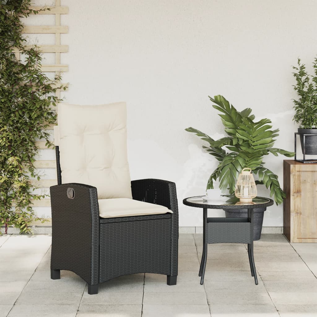 Sedia Reclinabile da Giardino con Cuscini Nera in Polyrattan