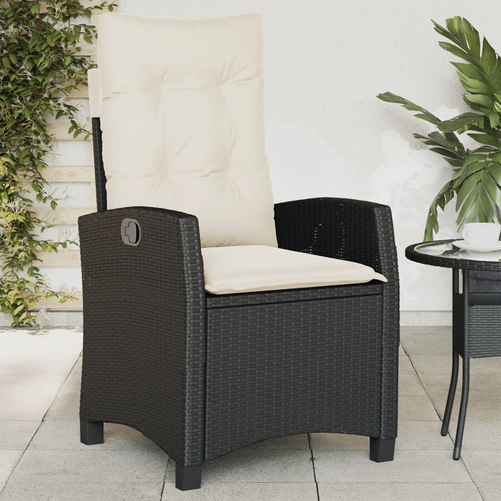 Sedia Reclinabile da Giardino con Cuscini Nera in Polyrattan