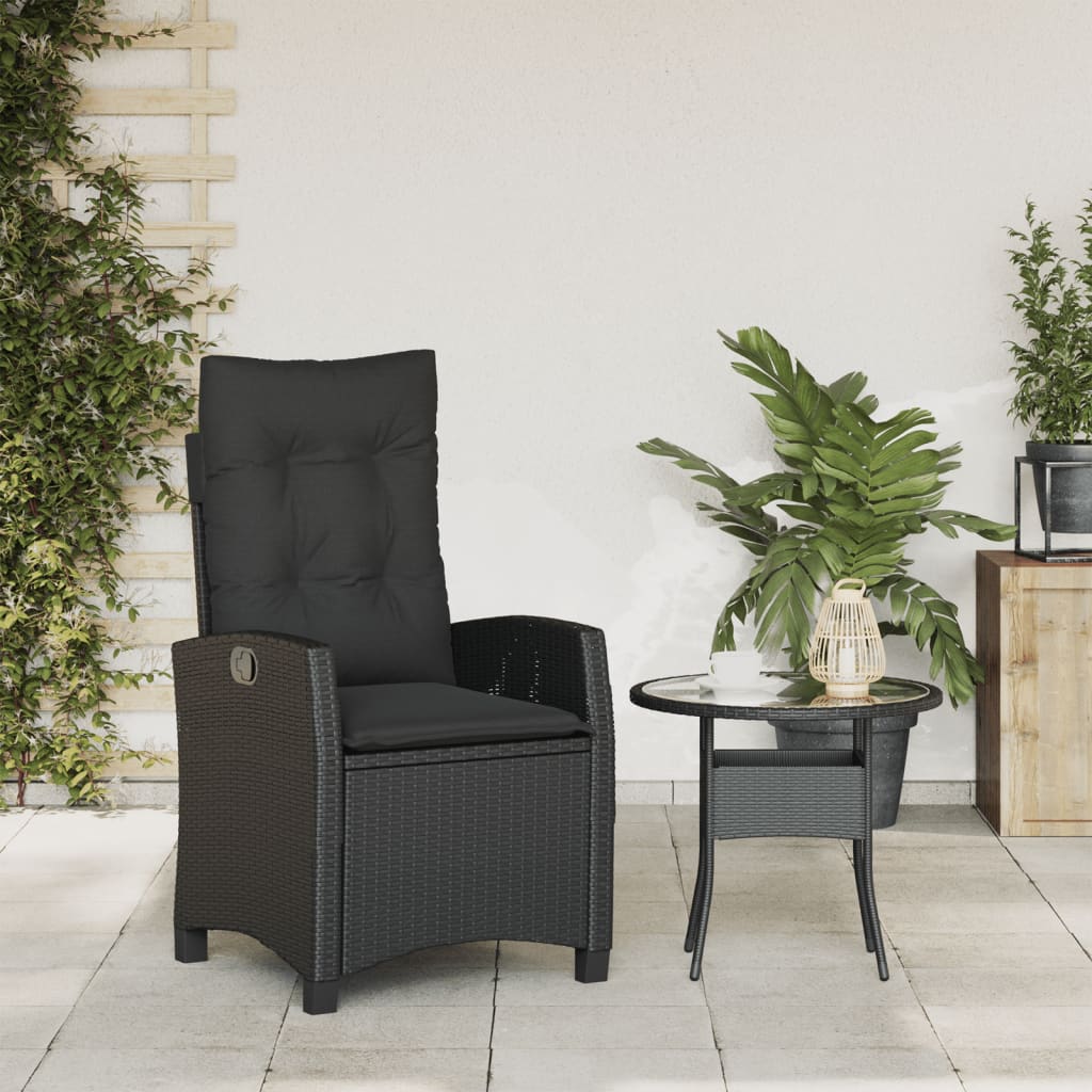 Sedia Reclinabile da Giardino con Cuscini Nera in Polyrattan