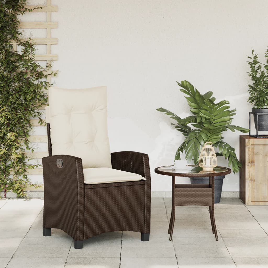 Sedia Reclinabile da Giardino con Cuscini Marrone in Polyrattan