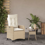 Sedia Reclinabile da Giardino con Cuscini Beige in Polyrattan