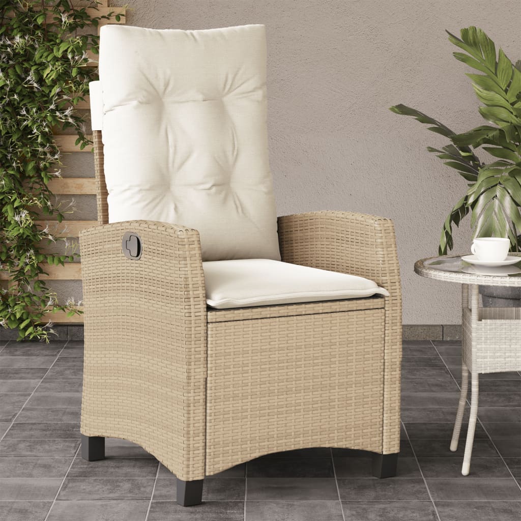 Sedia Reclinabile da Giardino con Cuscini Beige in Polyrattan