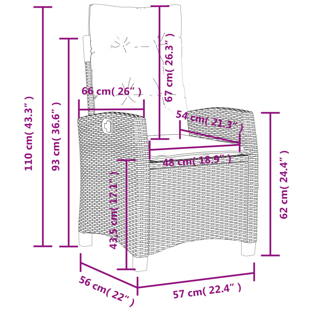 Sedia Reclinabile Giardino con Cuscini Grigio Chiaro Polyrattan