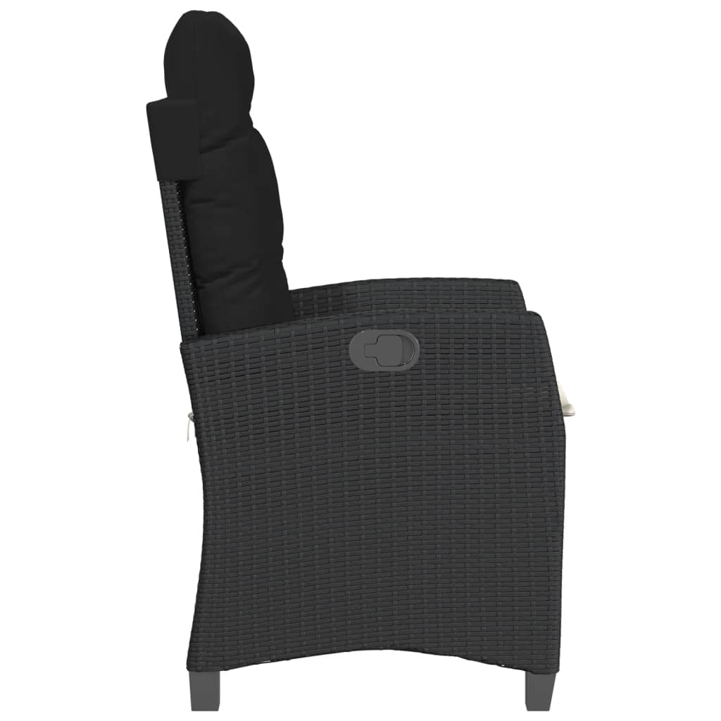 Sedie Reclinabili da Giardino 2 pz con Cuscini Nero Polyrattan