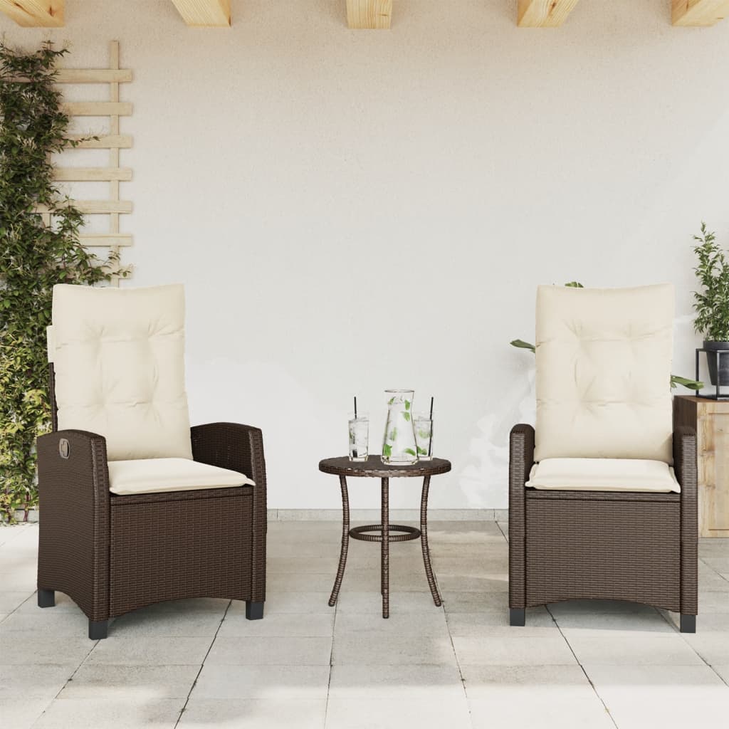 Sedie Reclinabili Giardino 2pz con Cuscini Marrone Polyrattan