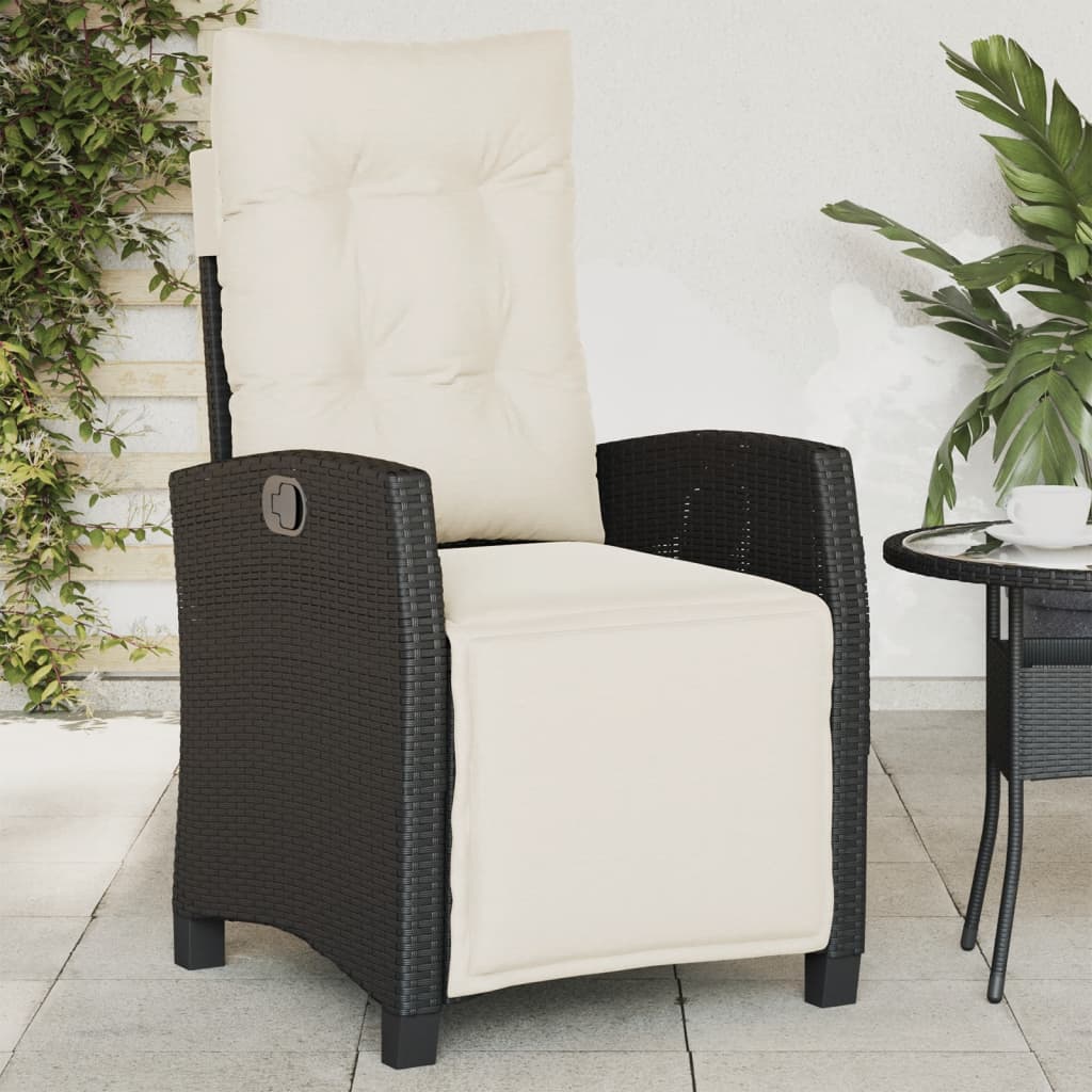 Sedia Reclinabile da Giardino con Poggiapiedi Nera Polyrattan