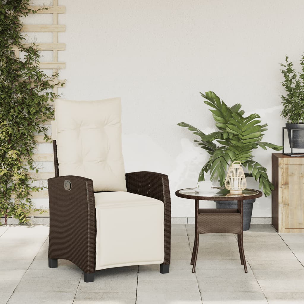 Sedia Reclinabile Giardino con Poggiapiedi Marrone Polyrattan