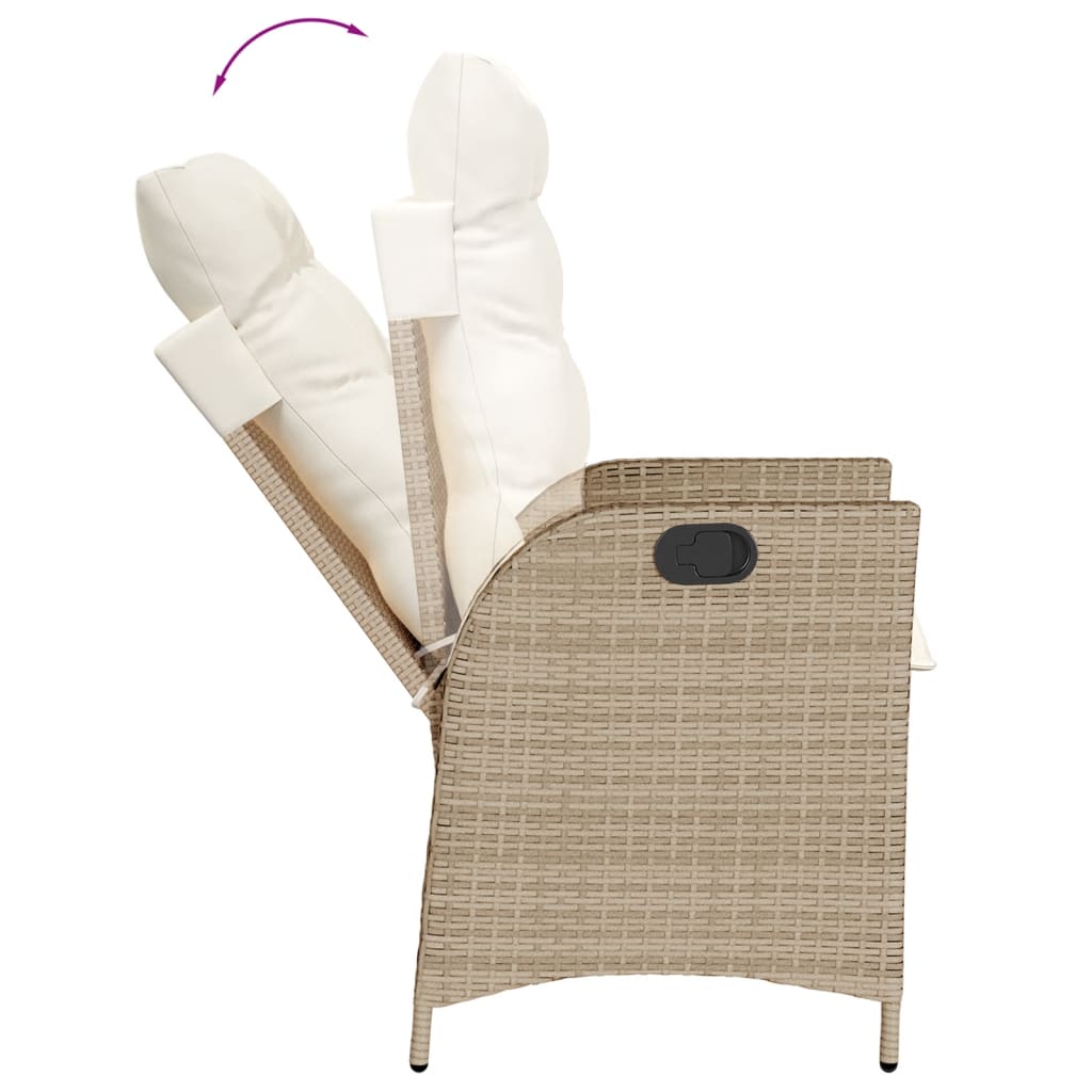 Sedie Reclinabili da Giardino 2pz con Cuscini Beige Polyrattan