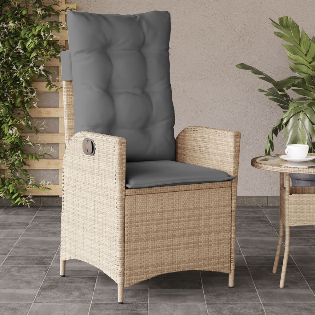 Sedie Reclinabili Giardino 2pz Cuscini Beige Misto Polyrattan