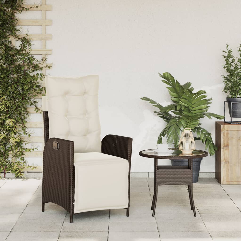 Sedia Reclinabile Giardino con Poggiapiedi Marrone Polyrattan