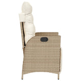 Sedia Reclinabile da Giardino con Poggiapiedi Beige Polyrattan