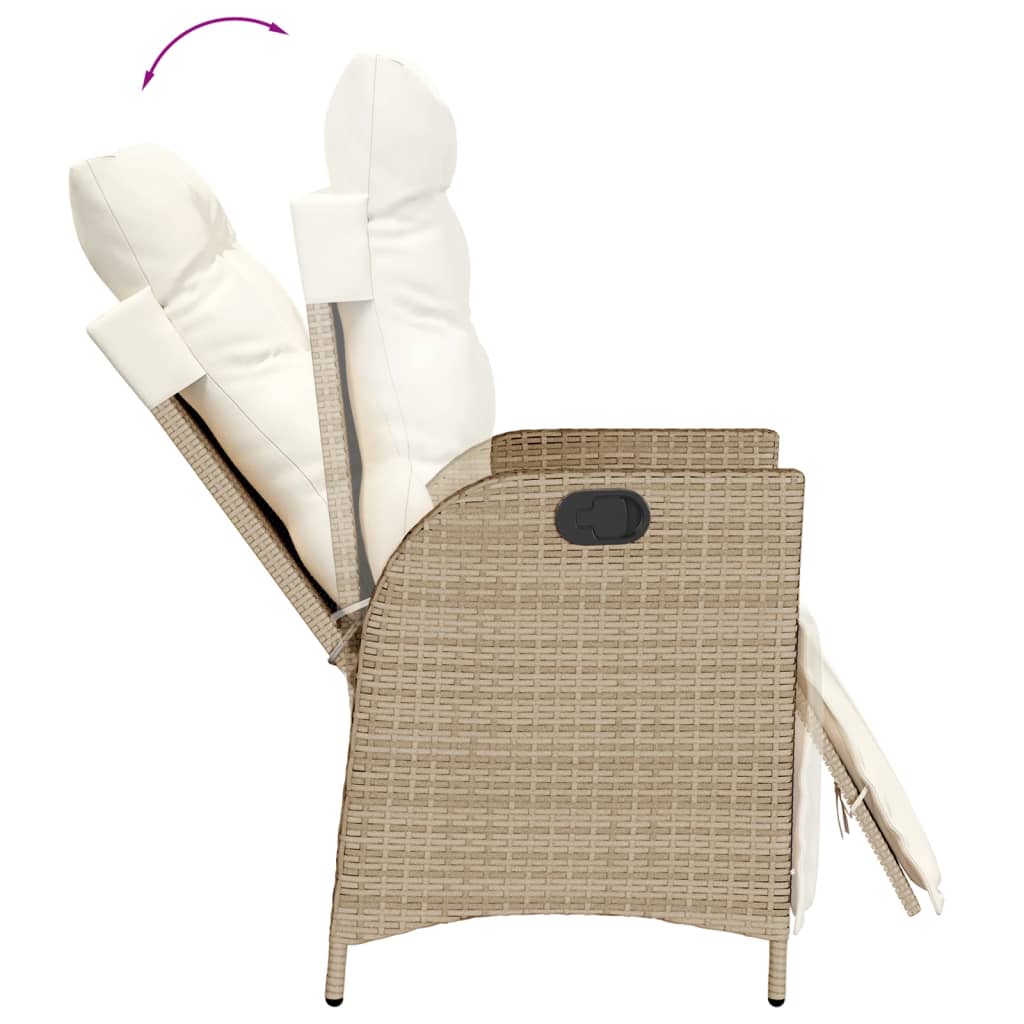 Sedia Reclinabile da Giardino con Poggiapiedi Beige Polyrattan