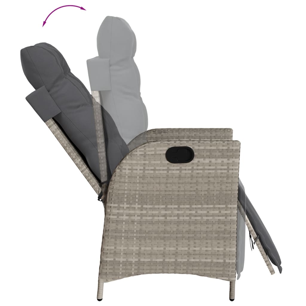 Sedia Reclinabile Giardino Poggiapiedi Grigio Chiaro Polyrattan