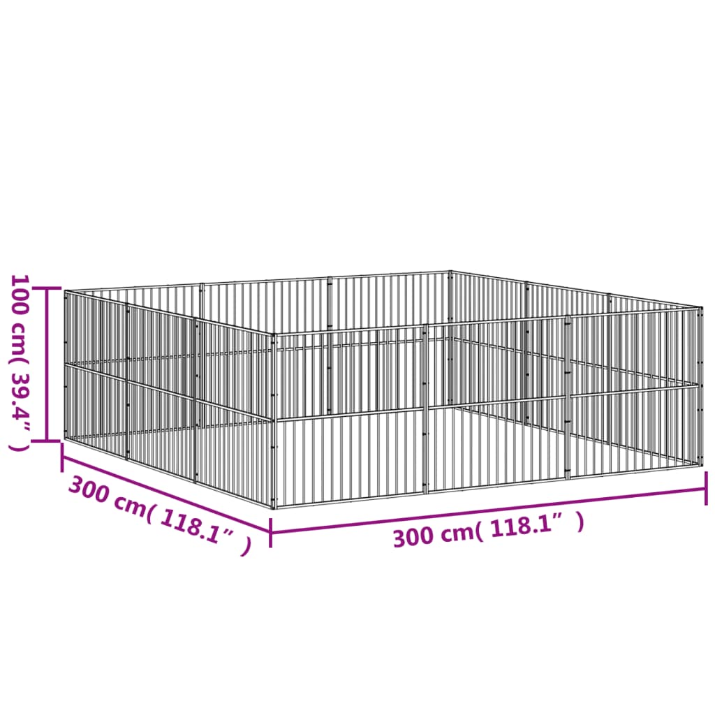 Box per Cani 12 Pannelli Nero Acciaio Zincato