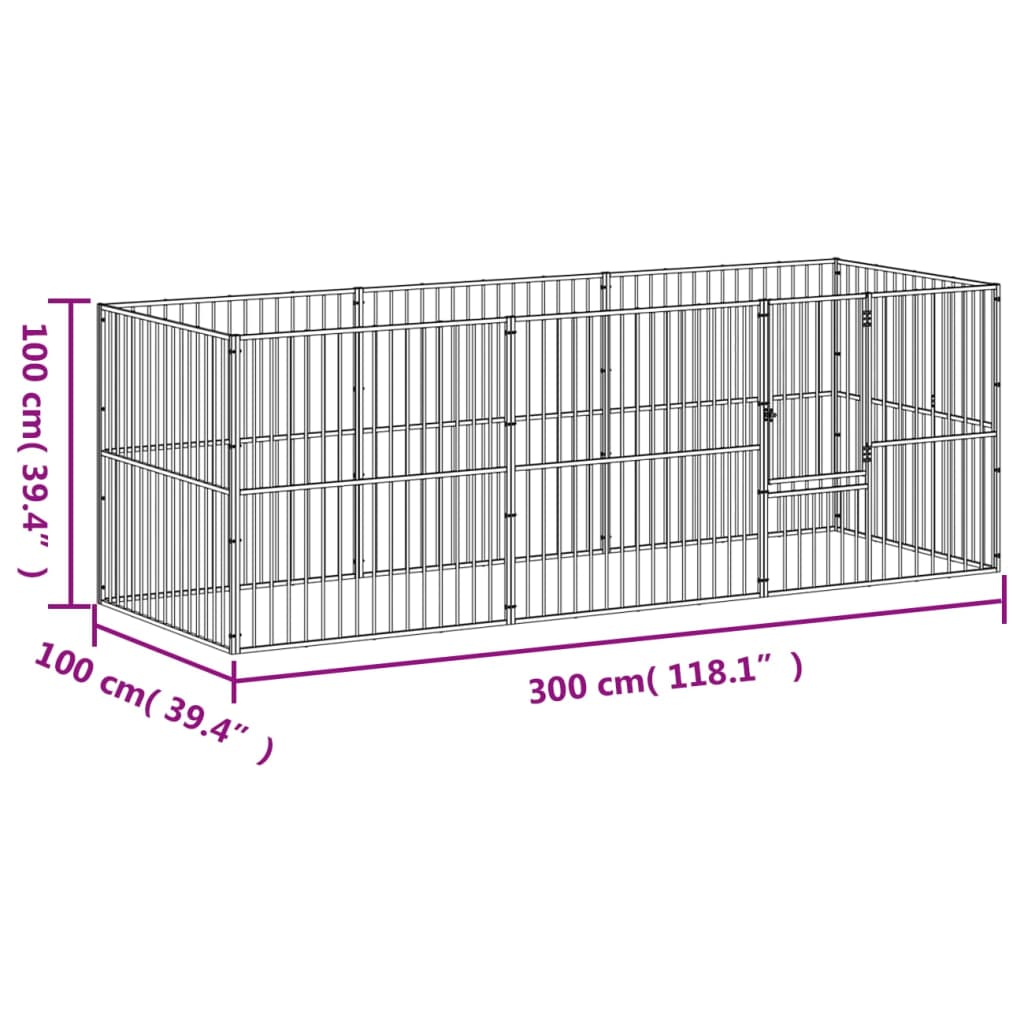 Box per Cani 8 Pannelli Nero Acciaio Zincato