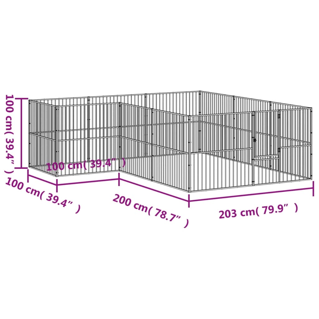 Box per Cani 12 Pannelli Nero Acciaio Zincato