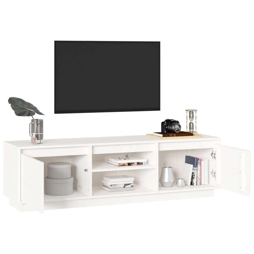 Mobile Porta TV Bianco 140x35x40 cm in Legno Massello di Pino