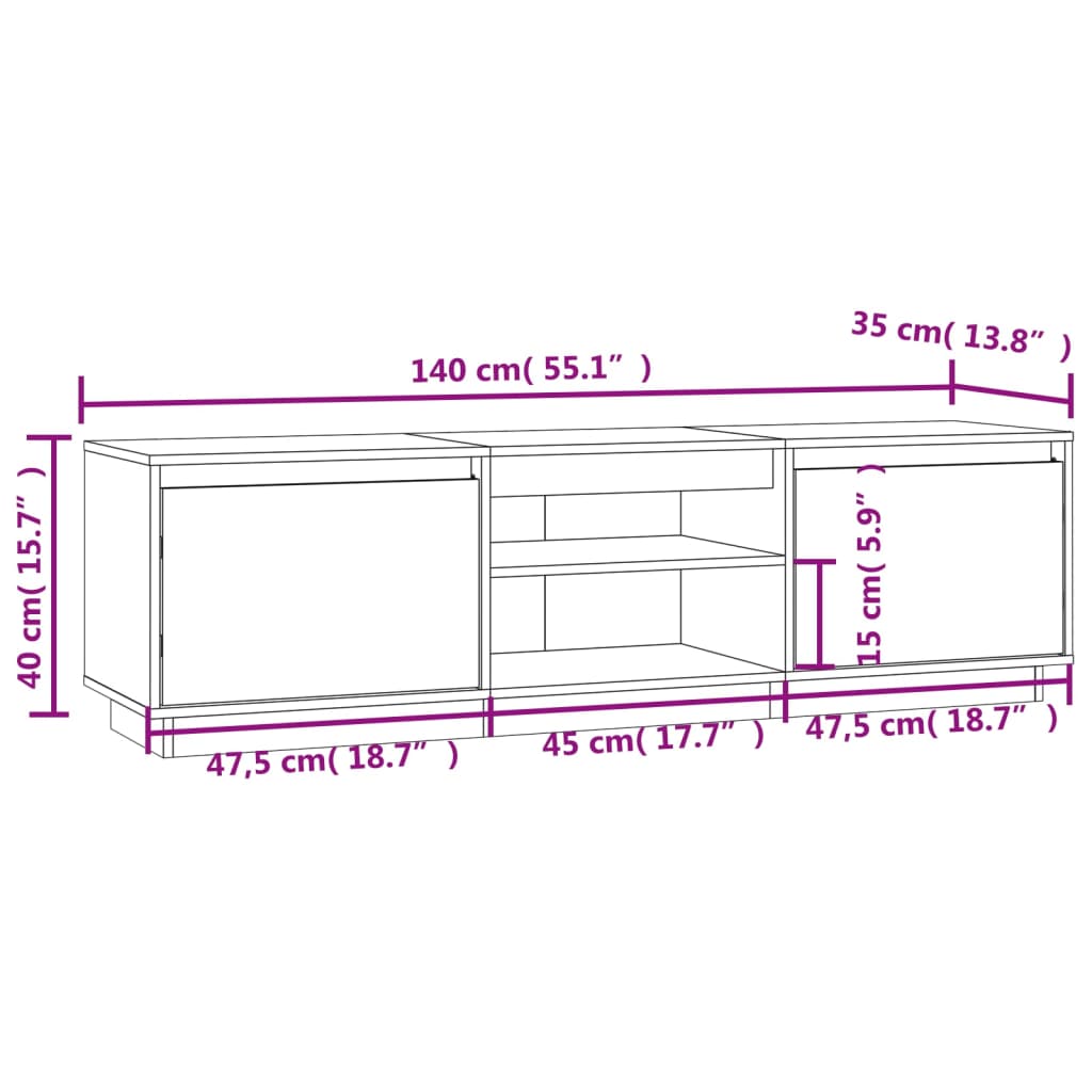 Mobile Porta TV Bianco 140x35x40 cm in Legno Massello di Pino