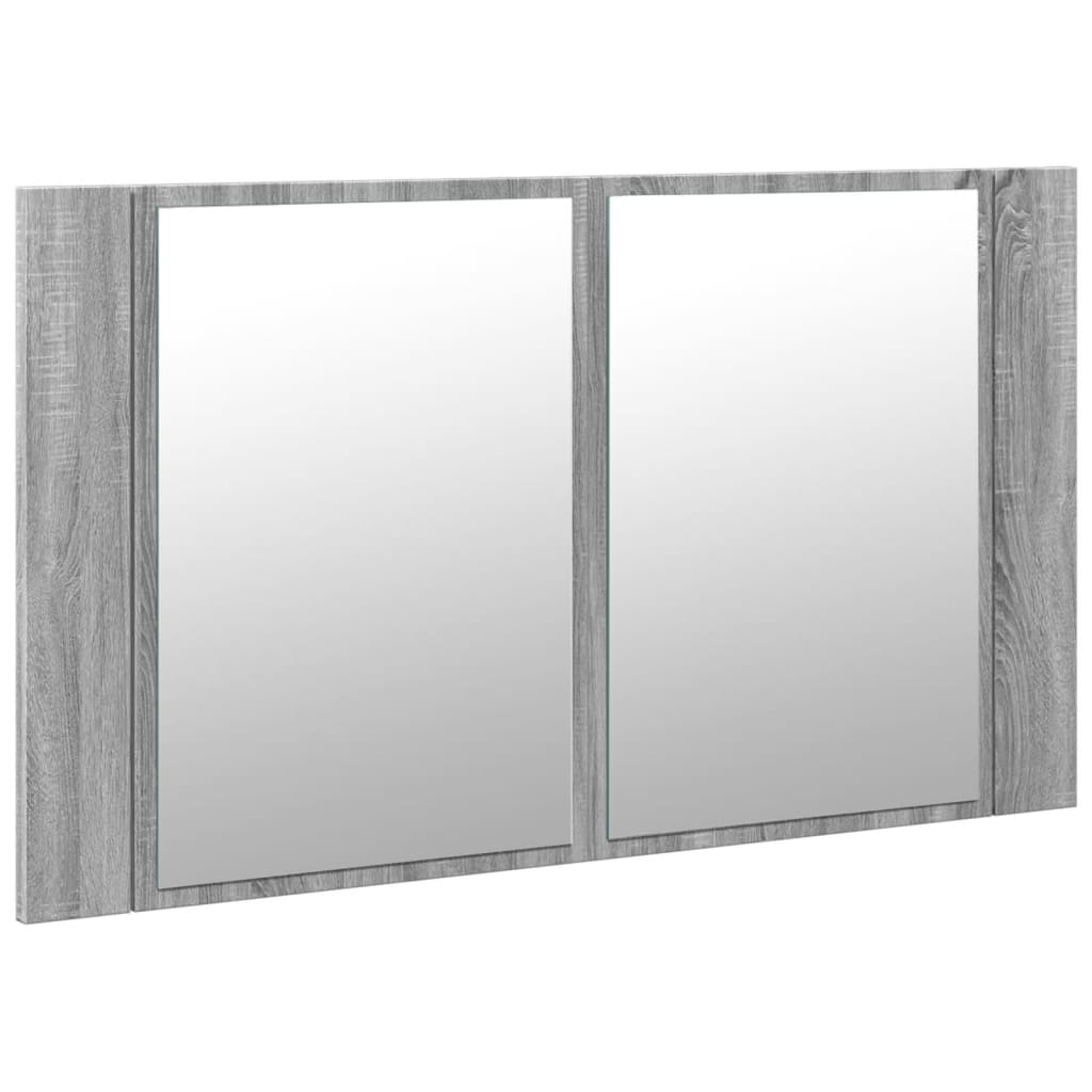 Armadietto a Specchio con LED Grigio Sonoma 80x12x45cm Acrilico