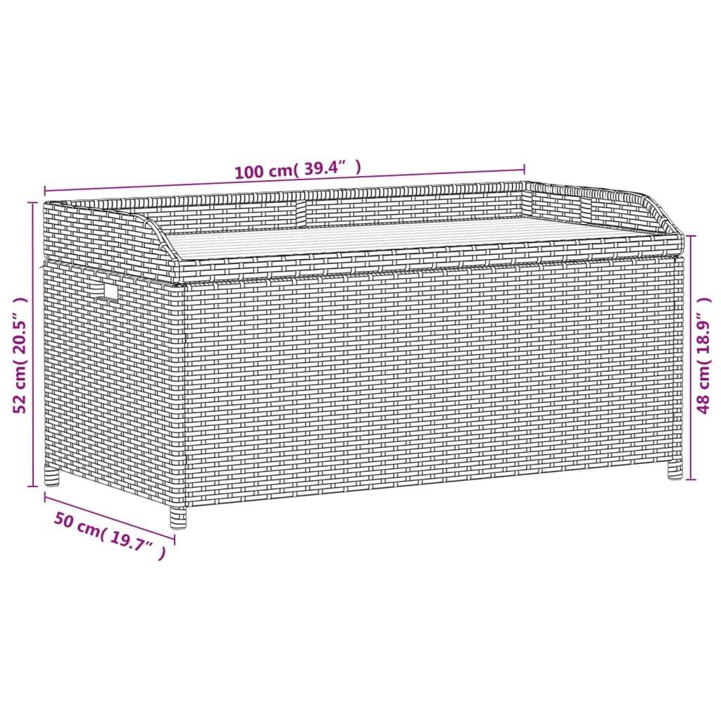 Panca Portaoggetti Nera 100x50x52 cm Polyrattan e Legno Acacia