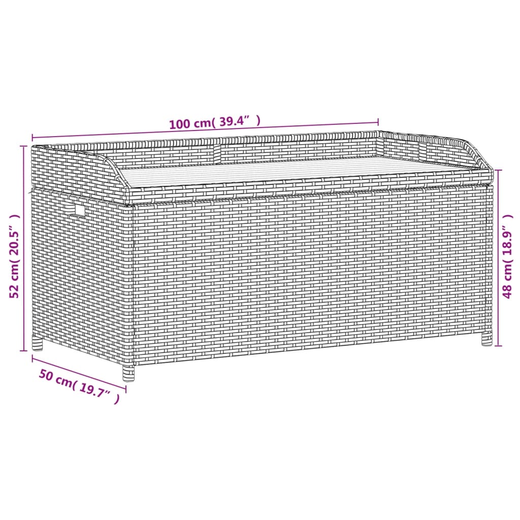 Panca Portaoggetti Giardino Grigia 100x50x52 Polyrattan Acacia