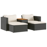 Set Divani da Giardino 5 pz con Cuscini Nero Polyrattan Acacia