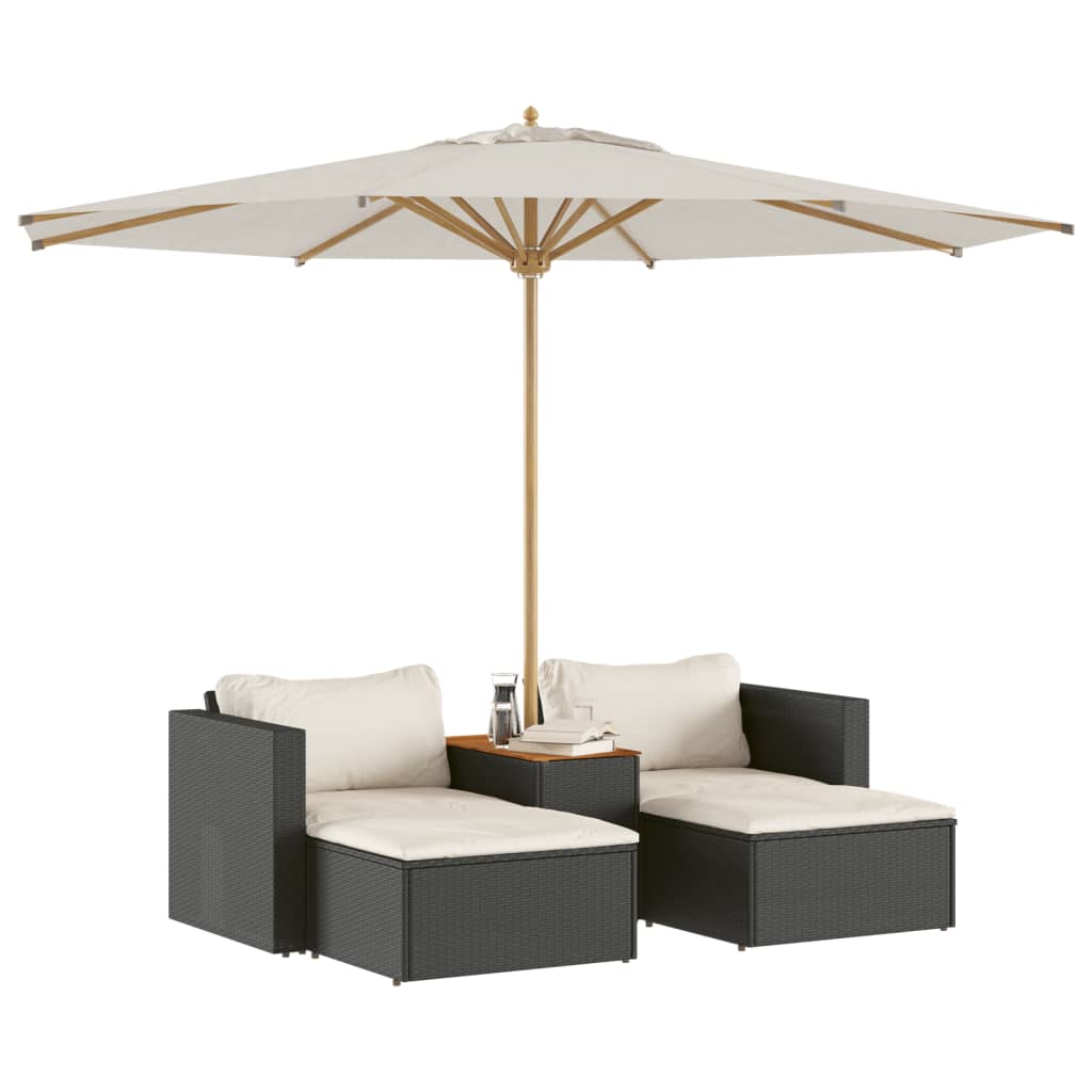 Set Divani da Giardino 5 pz con Cuscini Nero Polyrattan Acacia