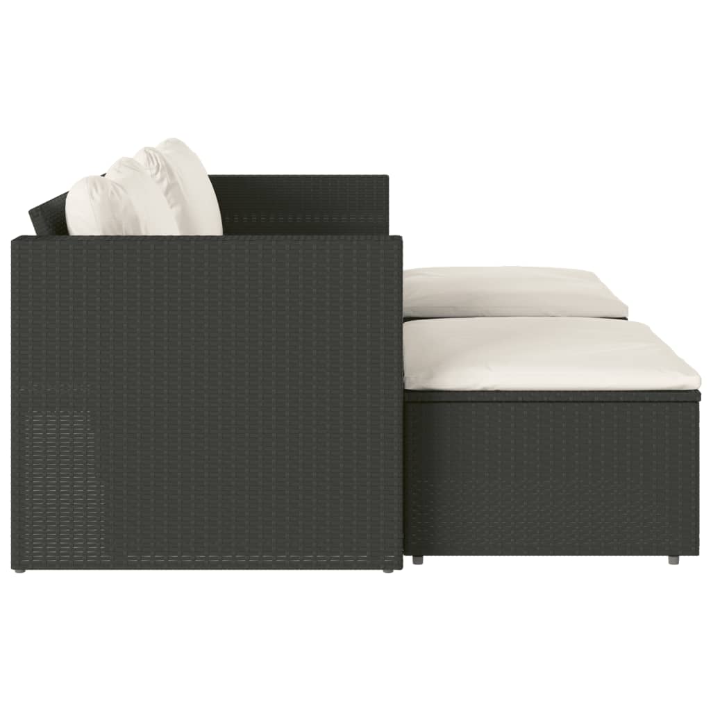 Set Divani da Giardino 5 pz con Cuscini Nero Polyrattan Acacia