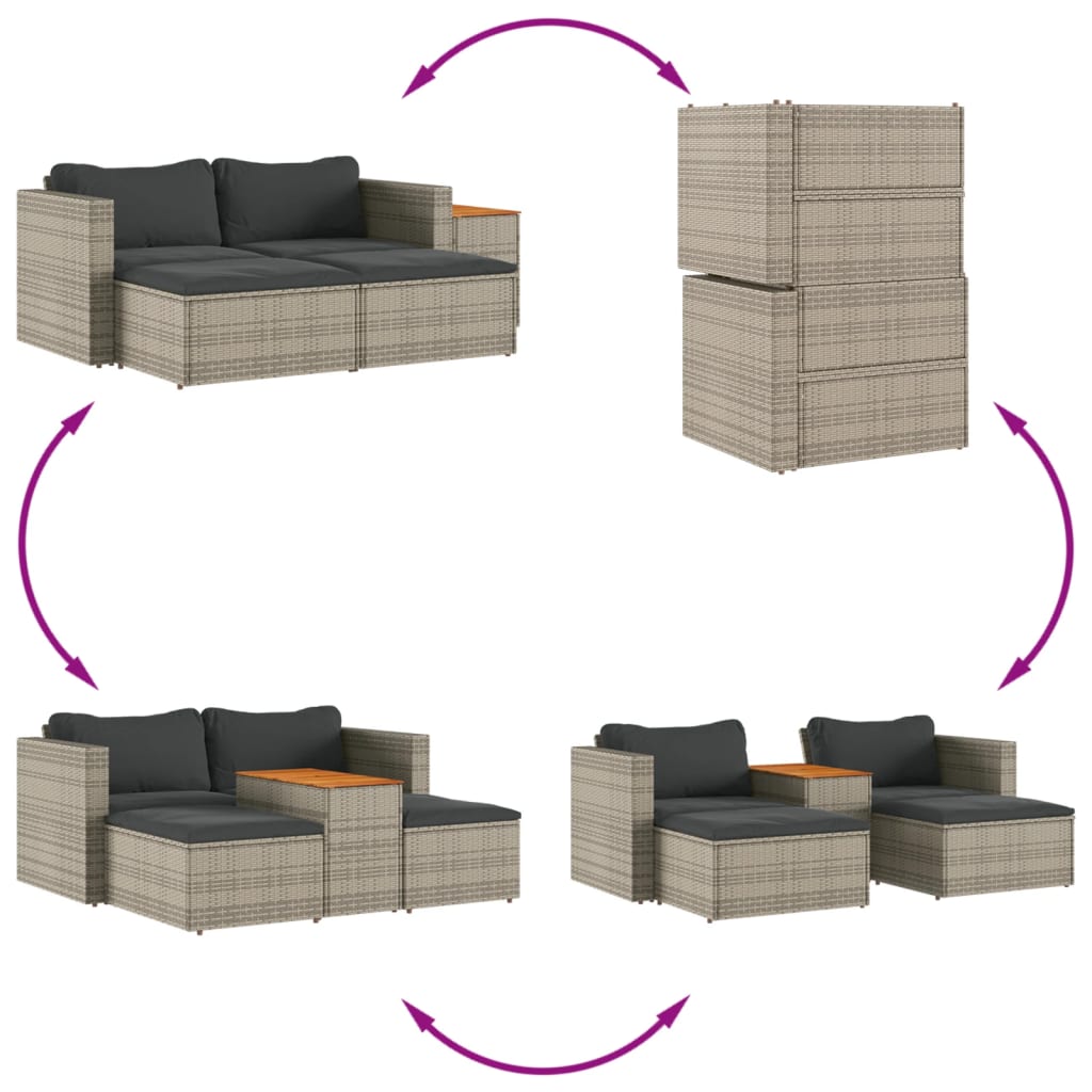 Set Divano Giardino 5 pz con Cuscini Grigio Polyrattan Acacia