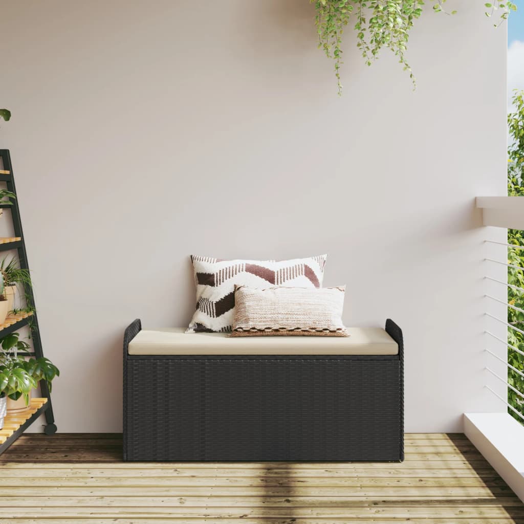 Cassapanca con Cuscino Nera 115x51x52 cm in Polyrattan