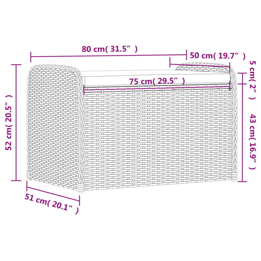 Cassapanca con Cuscino Marrone 80x51x52 cm in Polyrattan