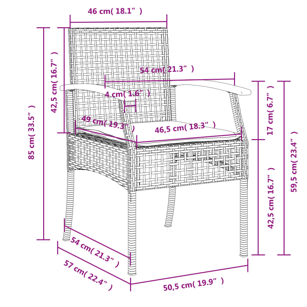 Sedie da Giardino con Cuscini 2 pz Nere in Polyrattan e Acacia