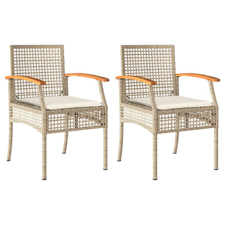 Sedie da Giardino con Cuscini 2 pz Beige in Polyrattan e Acacia