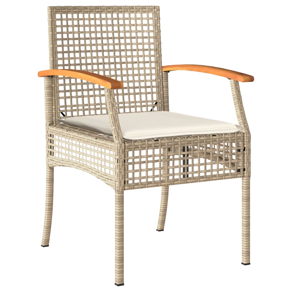 Sedie da Giardino con Cuscini 2 pz Beige in Polyrattan e Acacia