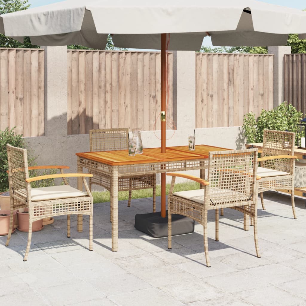 Sedie da Giardino con Cuscini 4 pz Beige in Polyrattan e Acacia