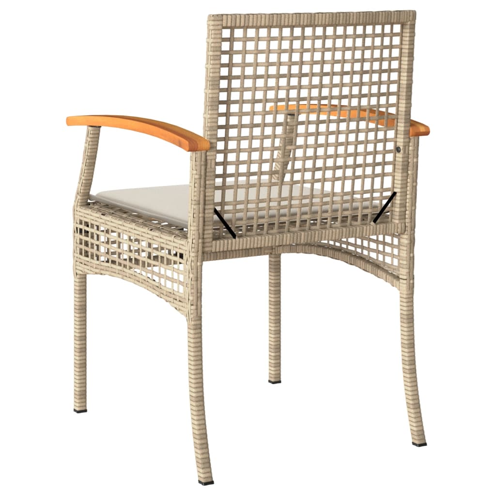 Sedie da Giardino con Cuscini 4 pz Beige in Polyrattan e Acacia