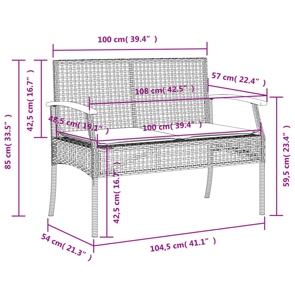 Panca da Giardino con Cuscino Grigia Polyrattan e Legno Acacia