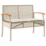 Panca da Giardino con Cuscino Beige Polyrattan e Legno Acacia