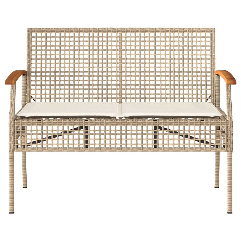 Panca da Giardino con Cuscino Beige Polyrattan e Legno Acacia