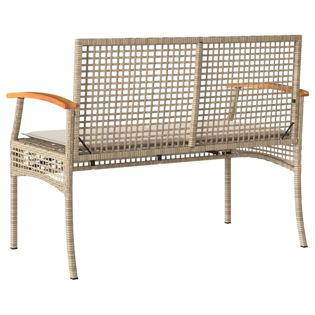 Panca da Giardino con Cuscino Beige Polyrattan e Legno Acacia