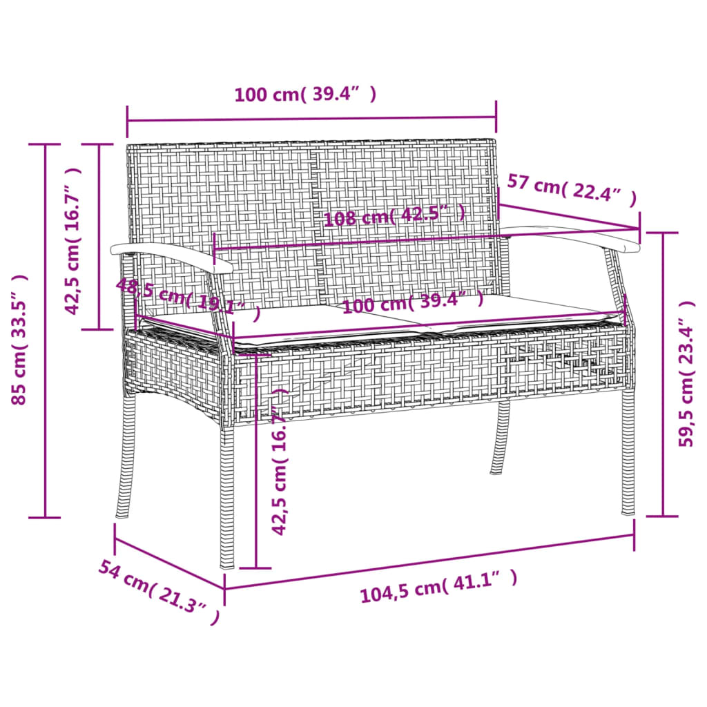 Panca da Giardino con Cuscino Beige Polyrattan e Legno Acacia